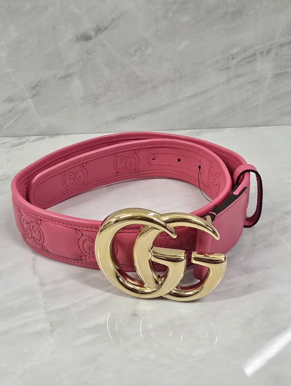 Gucci Hot Pink Leather Belt with Gold GG Buckle - NWOT